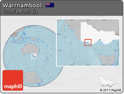 Gray Location Map of Warrnambool, highlighted parent region, hill shading