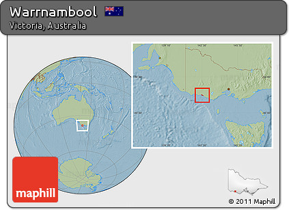 Savanna Style Location Map of Warrnambool, hill shading