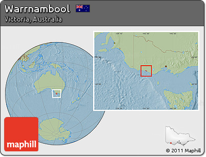 Savanna Style Location Map of Warrnambool, hill shading