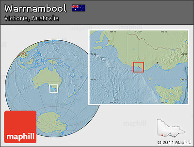 Savanna Style Location Map of Warrnambool, hill shading