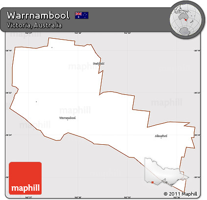 Classic Style Simple Map of Warrnambool, cropped outside