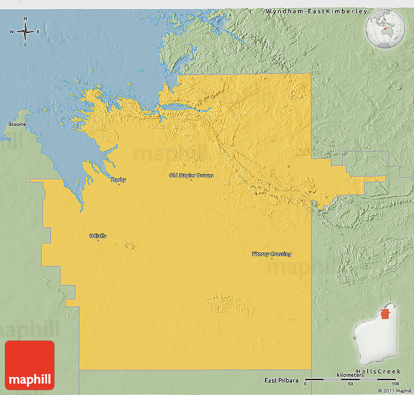 Savanna Style 3D Map of DerbyWest Kimberley