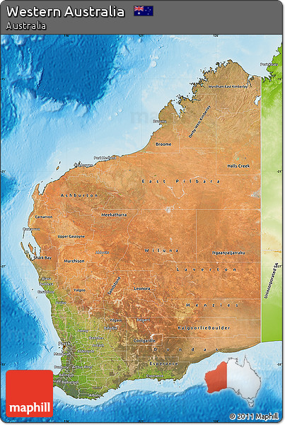 Satellite Map of Western Australia, physical outside