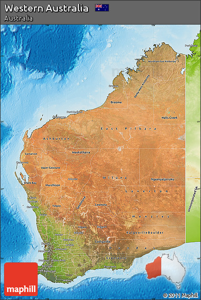 Satellite Map of Western Australia, physical outside