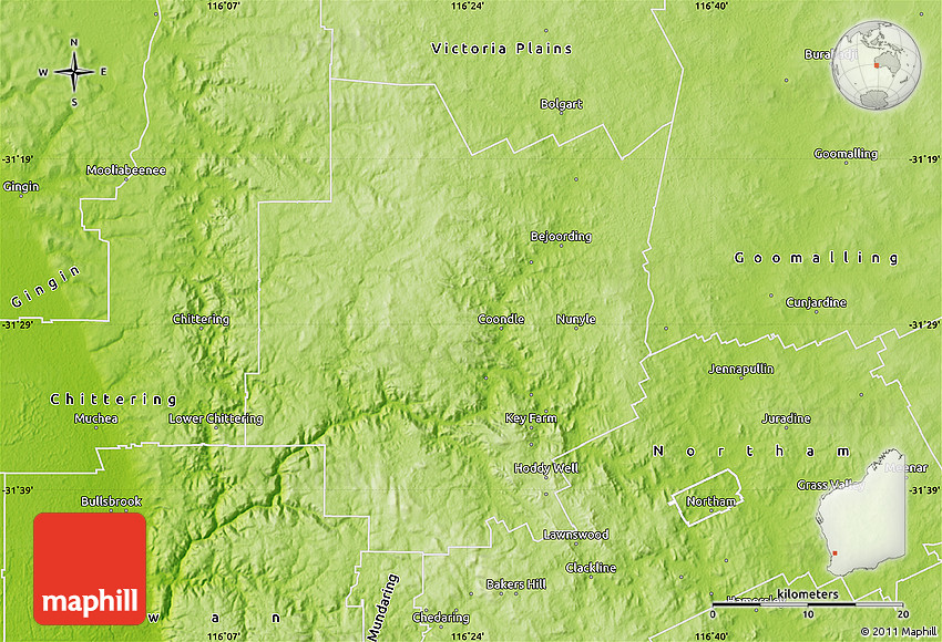 Physical Map of Toodyay