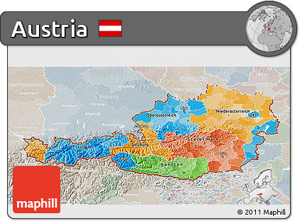 Political 3D Map of Austria, lighten, semi-desaturated