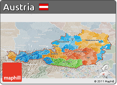 Political 3D Map of Austria, lighten, semi-desaturated