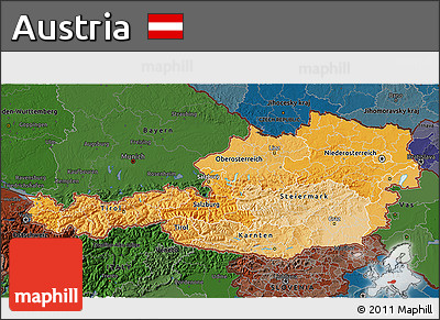 Political Shades 3D Map of Austria, darken