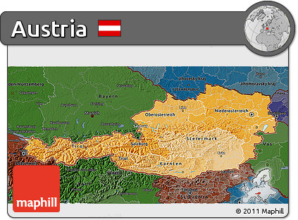 Political Shades 3D Map of Austria, darken