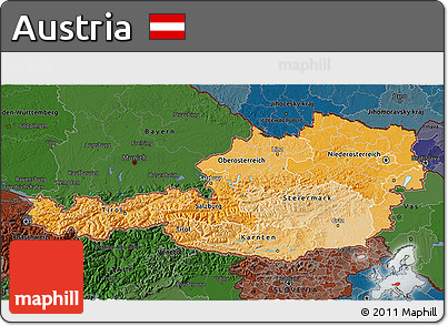 Political Shades 3D Map of Austria, darken