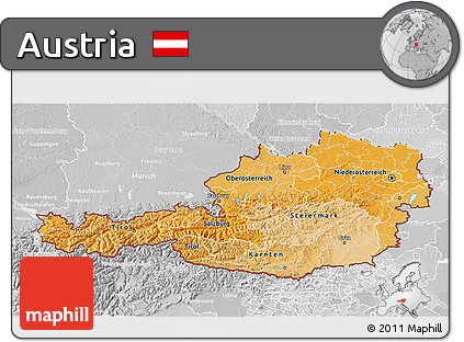 Political Shades 3D Map of Austria, lighten, desaturated