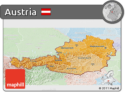 Political Shades 3D Map of Austria, lighten