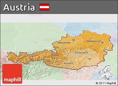 Political Shades 3D Map of Austria, lighten