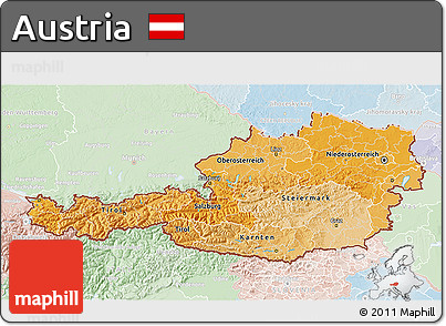 Political Shades 3D Map of Austria, lighten