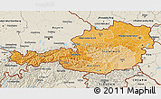 Political Shades 3D Map of Austria, shaded relief outside