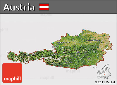 Satellite 3D Map of Austria, cropped outside