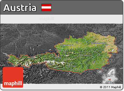 Satellite 3D Map of Austria, darken, desaturated