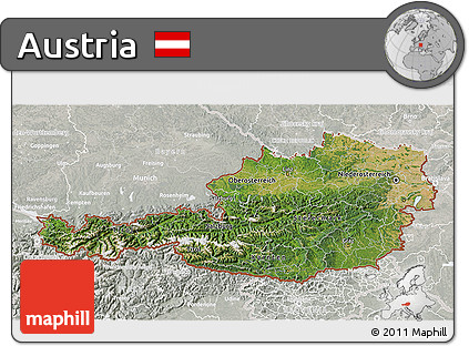 Satellite 3D Map of Austria, lighten, semi-desaturated