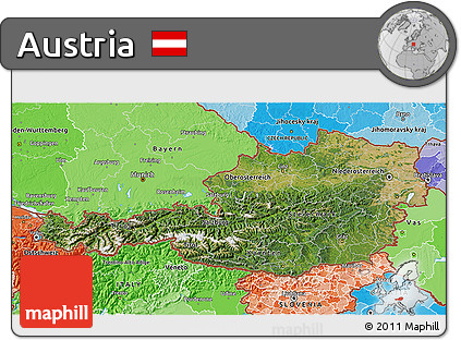Satellite 3D Map of Austria, political shades outside