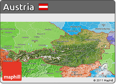 Satellite 3D Map of Austria, political shades outside