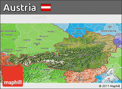 Satellite 3D Map of Austria, political shades outside