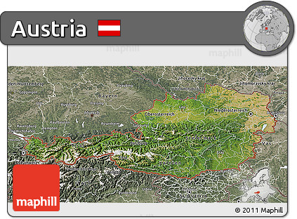 Satellite 3D Map of Austria, semi-desaturated