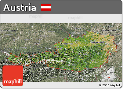 Satellite 3D Map of Austria, semi-desaturated