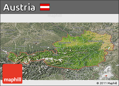 Satellite 3D Map of Austria, semi-desaturated