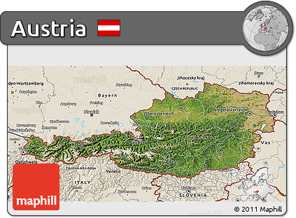 Satellite 3D Map of Austria, shaded relief outside