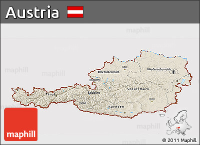 Shaded Relief 3D Map of Austria, cropped outside