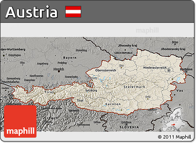 Shaded Relief 3D Map of Austria, darken, semi-desaturated