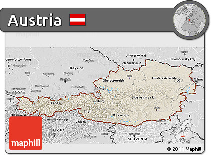 Shaded Relief 3D Map of Austria, desaturated