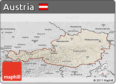 Shaded Relief 3D Map of Austria, desaturated
