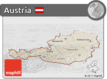 Shaded Relief 3D Map of Austria, lighten, desaturated