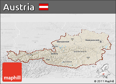 Shaded Relief 3D Map of Austria, lighten, desaturated