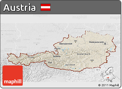 Shaded Relief 3D Map of Austria, lighten, desaturated