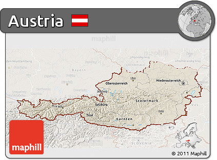 Shaded Relief 3D Map of Austria, lighten