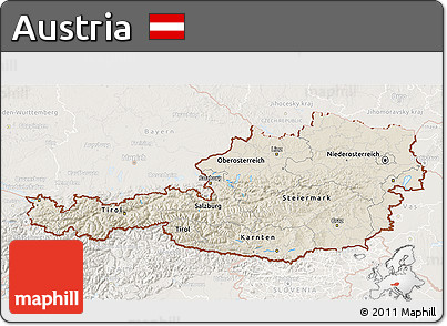 Shaded Relief 3D Map of Austria, lighten