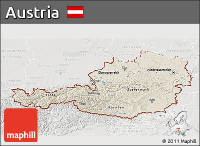 Shaded Relief 3D Map of Austria, lighten, semi-desaturated