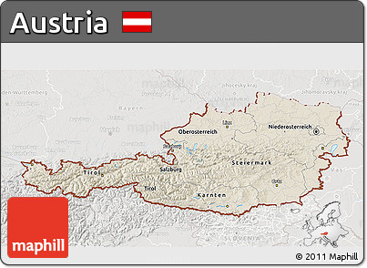 Shaded Relief 3D Map of Austria, lighten, semi-desaturated