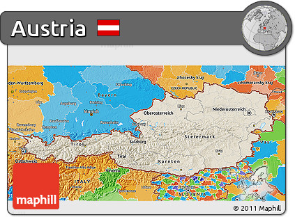Shaded Relief 3D Map of Austria, political outside
