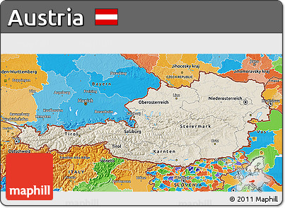 Shaded Relief 3D Map of Austria, political outside