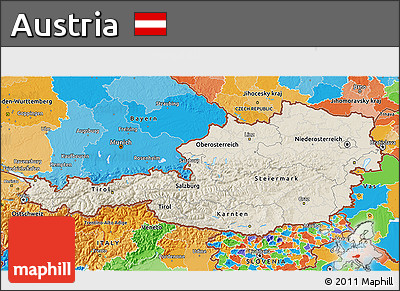 Shaded Relief 3D Map of Austria, political outside