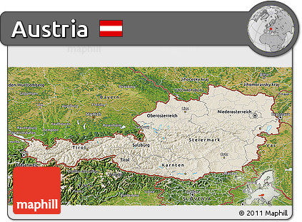 Shaded Relief 3D Map of Austria, satellite outside