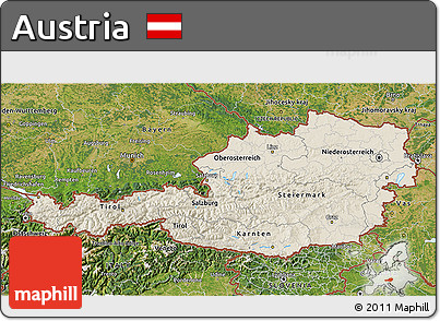 Shaded Relief 3D Map of Austria, satellite outside