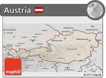 Shaded Relief 3D Map of Austria, semi-desaturated