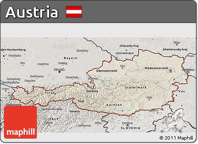 Shaded Relief 3D Map of Austria, semi-desaturated