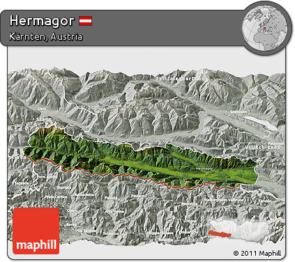 Satellite 3D Map of Hermagor, lighten, semi-desaturated
