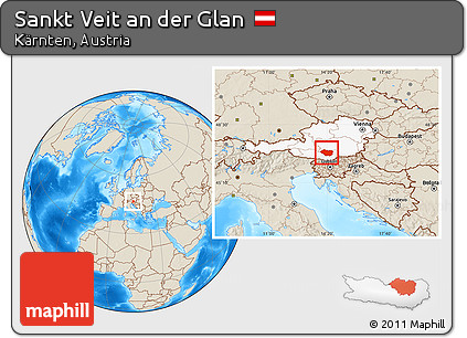 Shaded Relief Location Map of Sankt Veit An Der Glan, highlighted country