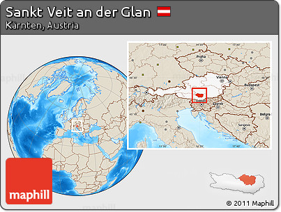 Shaded Relief Location Map of Sankt Veit An Der Glan, highlighted country